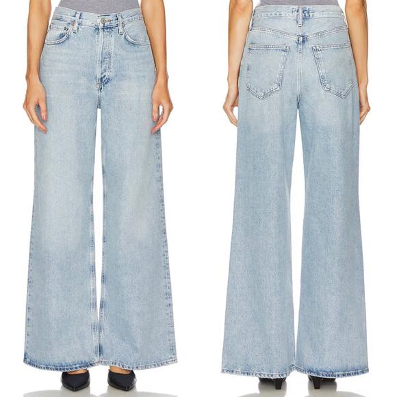 AGOLDE Dame High Rise Wide Leg Jeans in Conflict Womens 28 Blue Light Wash - Picture 1 of 16
